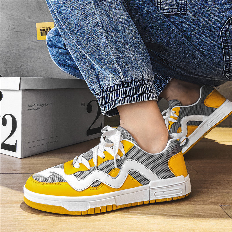 Las Zapatillas 026-Amarillo son ideales para actividades deportivas gracias a sus suelas antideslizantes. Estas zapatillas de cuero sintético y malla de nylon son transpirables, para un ajuste cómodo, además de tener un look elegante y deportivo. ¡Perfecciona tu estilo con esta última tendencia en calzado deportivo!