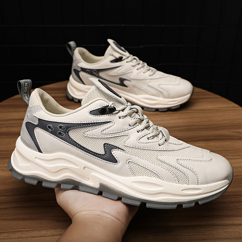 Presentando el 042-Beige, tenis informales perfectos para todas las actividades diarias. Están hechos con tejido de malla que proporciona alto rendimiento, imitación de piel de becerro para la comodidad y el estilo, y una suela ligera antideslizable para la estabilidad y la tracción. Además, los cordones cilíndricos aseguran un ajuste perfecto y permiten la transpiración todo el día.