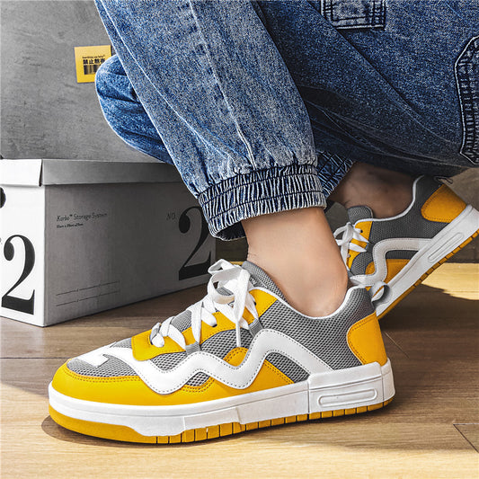 Las Zapatillas 026-Amarillo son ideales para actividades deportivas gracias a sus suelas antideslizantes. Estas zapatillas de cuero sintético y malla de nylon son transpirables, para un ajuste cómodo, además de tener un look elegante y deportivo. ¡Perfecciona tu estilo con esta última tendencia en calzado deportivo!