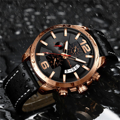 El 2285- Negro oscuro es el reloj perfecto para toda ocasión. Está hecho con excelentes materiales: negro carbón, Rosa negra y estilo de hebilla. La pantalla analógica y la retroiluminación garantizan la visibilidad, mientras que la resistencia al agua de hasta 30 mts lo hacen fuerte. Se presenta en un estilo deportivo militar con cronógrafo y fechador para hombre.