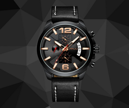 El 2285- Negro oscuro es el reloj perfecto para toda ocasión. Está hecho con excelentes materiales: negro carbón y estilo de hebilla. La pantalla analógica y la retroiluminación garantizan la visibilidad, mientras que la resistencia al agua de hasta 30 mts lo hacen fuerte. Se presenta en un estilo deportivo militar con cronógrafo y fechador para hombre.